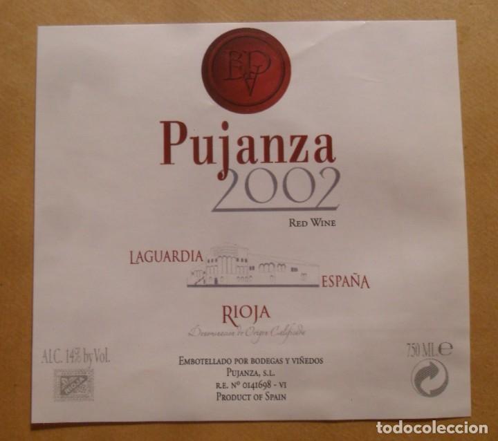 Etiquetas antiguas: ETIQUETA VINO PUJANZA 2002 - LAGUARDIA, RIOJA - R.E. N&ordm; 0141698 - VI