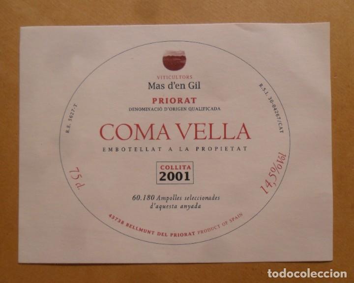Etiquetas antiguas: ETIQUETA VINO COMA VELLA 2001 - PRIORAT - R.E. 5627-T