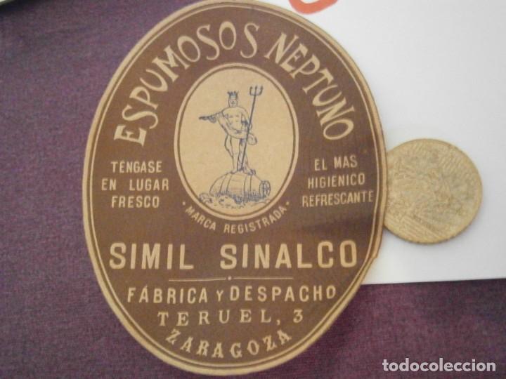 Etiquetas antiguas: ETIQUETA DE ZARAGOZA A&Ntilde;OS 30/40. ESPUMOSOS NEPTUNO