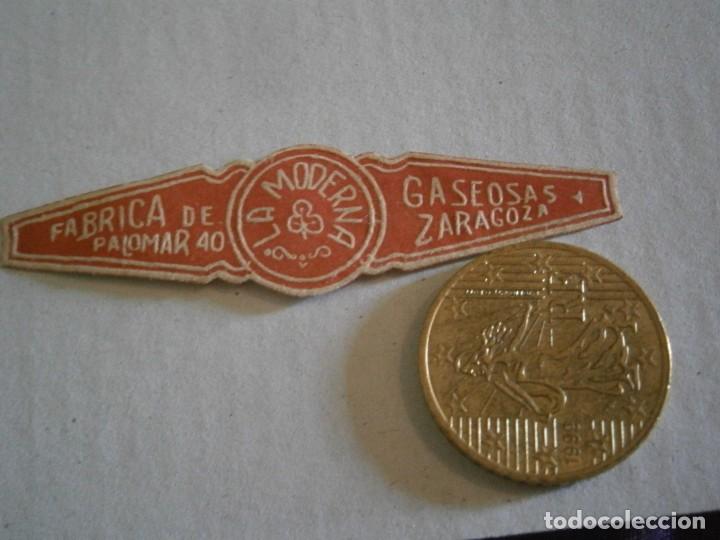 Etiquetas antiguas: ETIQUETA DE ZARAGOZA A&Ntilde;OS 30/40. FABRICA DE GASEOSAS, LA MODERNA