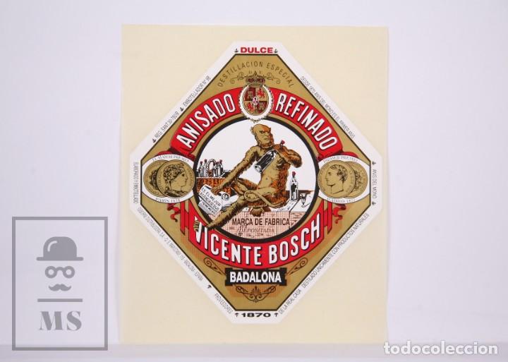 Etiquetas antiguas: Pegatina / Etiqueta Publicitaria - An&iacute;s del Mono. Anisado Refinado, Vicente Bosch - Badalona