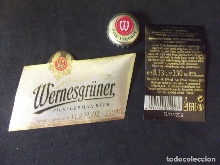 Old Labels: CERVEZA-V9-K-4-ETIQUETAS Y CHAPA-WERNESGRUNER-GERMANY