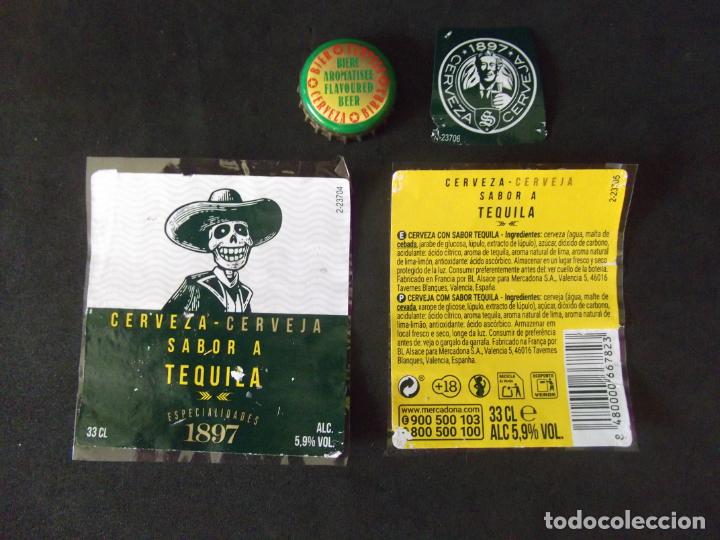 Old Labels: CERVEZA-V9-K-4-ETIQUETAS Y CHAPA-1897-TEQUILA