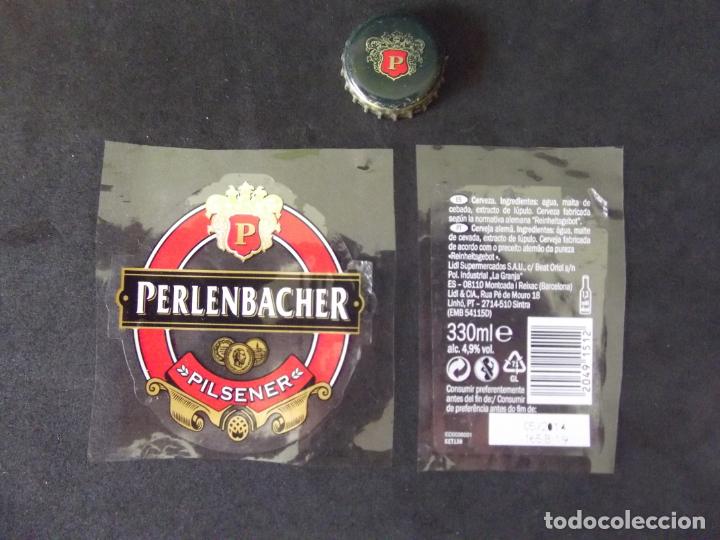 Old Labels: CERVEZA-V9-K-4-ETIQUETAS Y CHAPA-PERLENBACHER