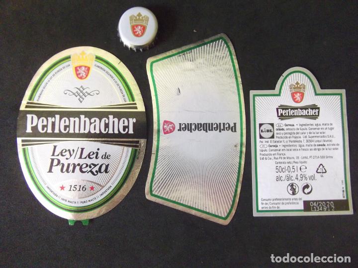 Old Labels: CERVEZA-V9-K-4-ETIQUETAS Y CHAPA-PERLENBACHER