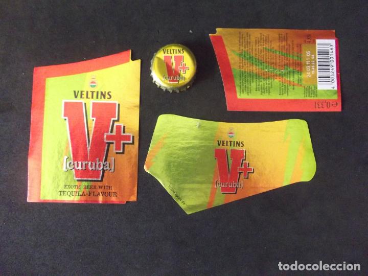 Old Labels: CERVEZA-V9-K-4-ETIQUETAS Y CHAPA-VELTINS-CURUBA