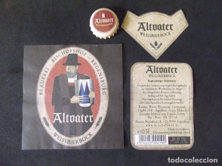 Old Labels: CERVEZA-V9-K-4-ETIQUETAS Y CHAPA-BISCHOFHOF-GERMANY-ALVATER