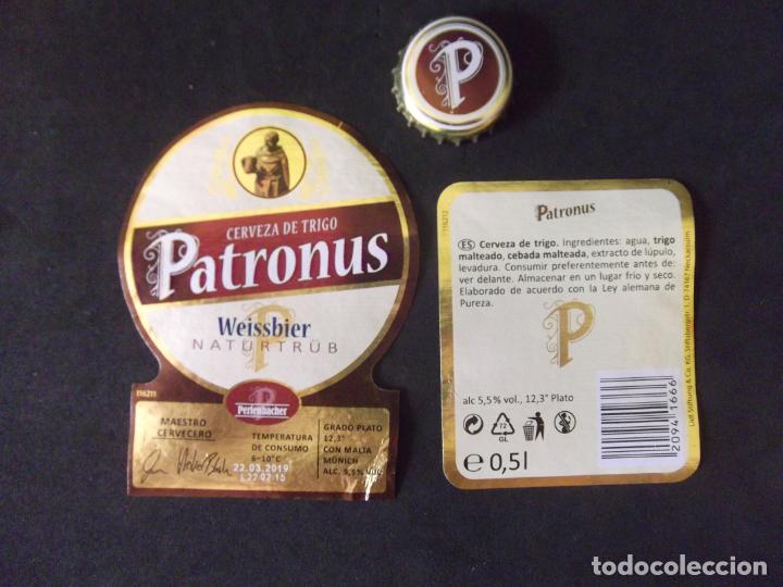 Old Labels: CERVEZA-V9-K-4-ETIQUETAS Y CHAPA-PERLENBACHER-PATRONUS