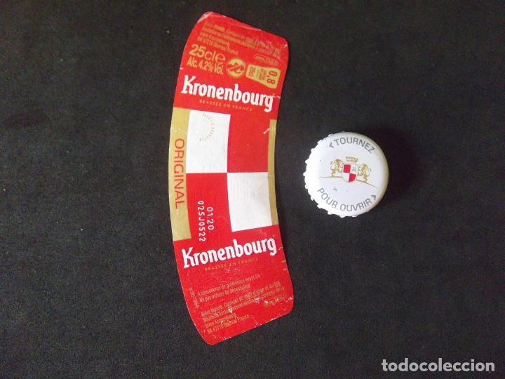 Old Labels: CERVEZA-V9-K-4-ETIQUETAS Y CHAPA-KRONENBOURG-FRANCE
