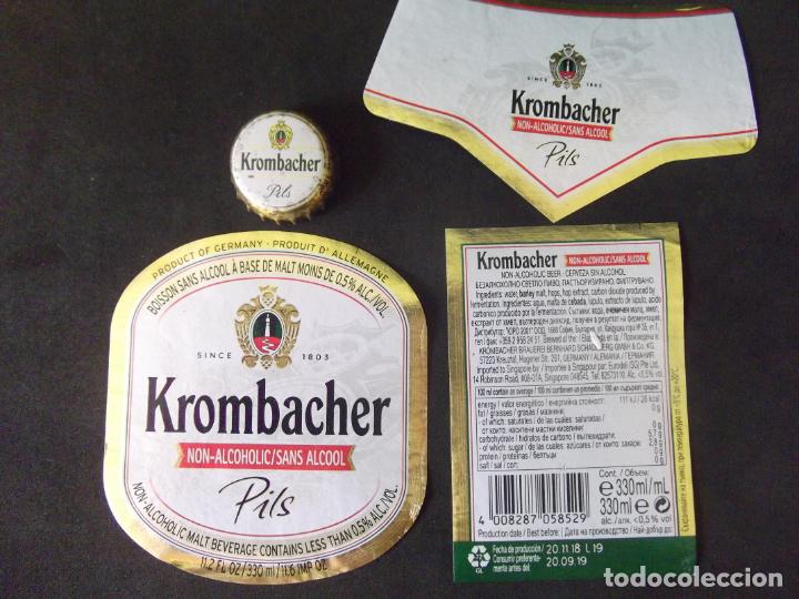 Old Labels: CERVEZA-V9-K-4-ETIQUETAS Y CHAPA-KROMBACHER-GERMANY