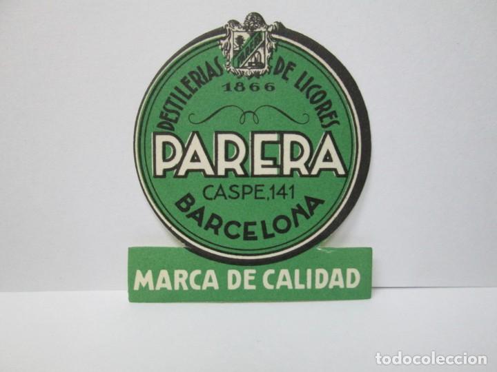 Etiquetas antiguas: ANTIGUA ETIQUETA DESTILERIA DE LICORES PARERA