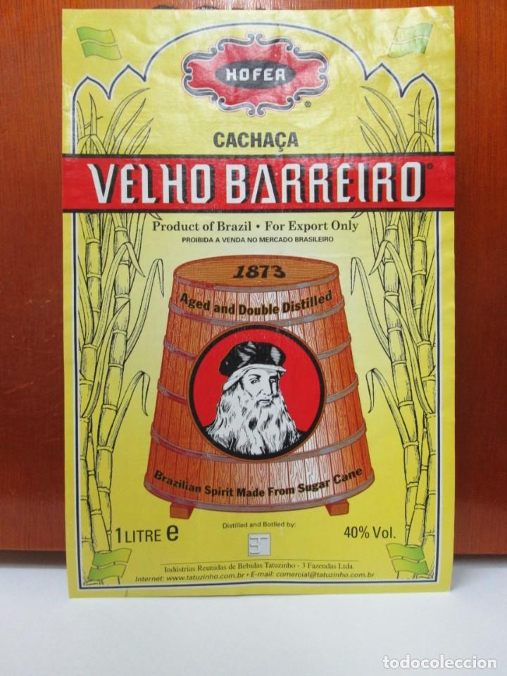Etiquetas antiguas: ANTIGUA ETIQUETA BRANDY CO&Ntilde;AC, CACHACA VELMO BARRIRO