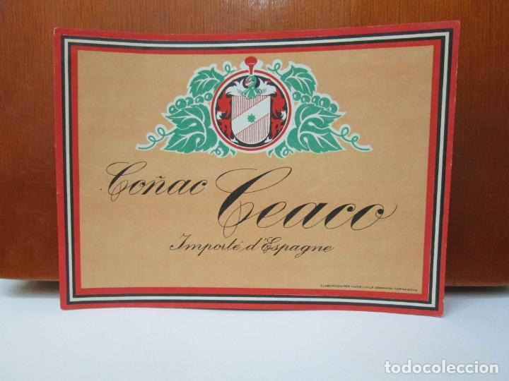 Etiquetas antiguas: ANTIGUA ETIQUETA BRANDY CO&Ntilde;AC, CEACO