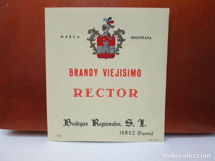 Etiquetas antiguas: ANTIGUA ETIQUETA BRANDY CO&Ntilde;AC, BRANDY VIEJISISMO RECTOR