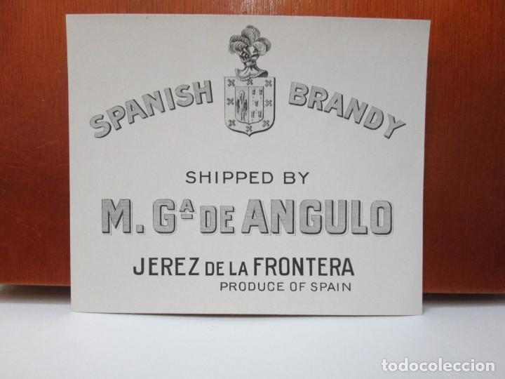 Etiquetas antiguas: ANTIGUA ETIQUETA BRANDY CO&Ntilde;AC, SPANISH BRANDY M.G. DE ANGULO
