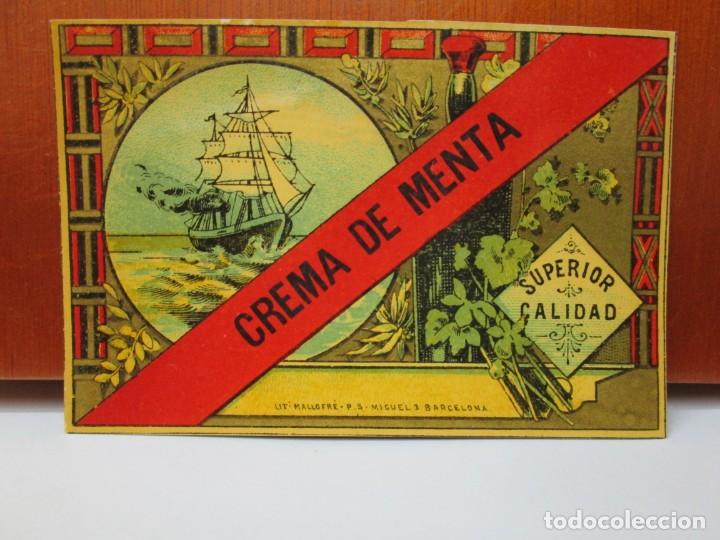 Etiquetas antiguas: ANTIGUA ETIQUETA BRANDY CO&Ntilde;AC, CREMA DE MENTA MALLOFRE