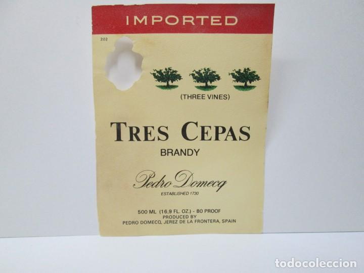 Etiquetas antiguas: ANTIGUA ETIQUETA BRANDY CO&Ntilde;AC,TRES CEPAS