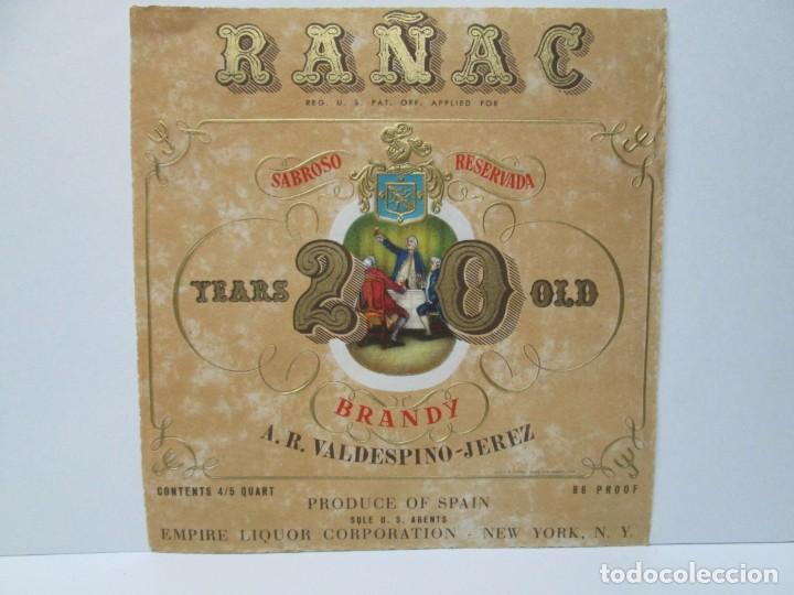 Etiquetas antiguas: ANTIGUA ETIQUETA BRANDY CO&Ntilde;AC, RA&Ntilde;AC YEARS 200 OLD