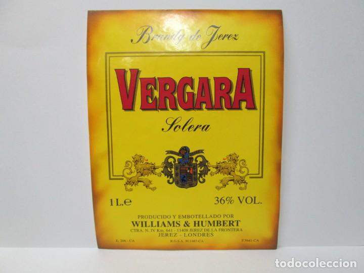 Etiquetas antiguas: ANTIGUA ETIQUETA BRANDY CO&Ntilde;AC, VERGARA
