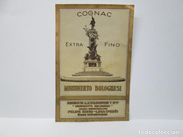 Etiquetas antiguas: ANTIGUA ETIQUETA BRANDY CO&Ntilde;AC, COGNAC EXTRA FINO MONUMENTO BOLOGNESI