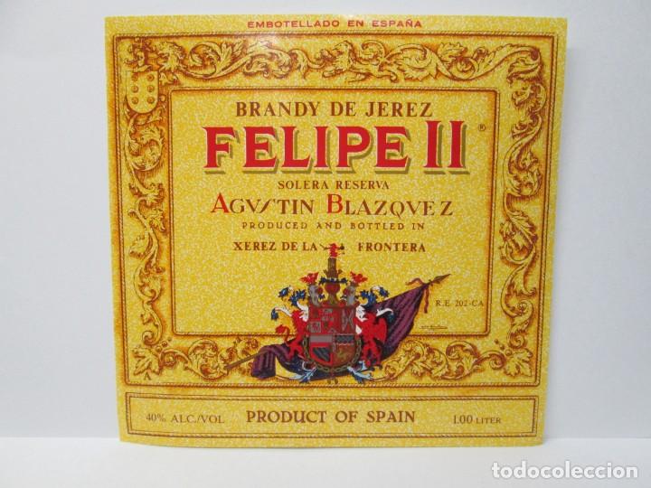 Etiquetas antiguas: ANTIGUA ETIQUETA BRANDY CO&Ntilde;AC,FELIPE II
