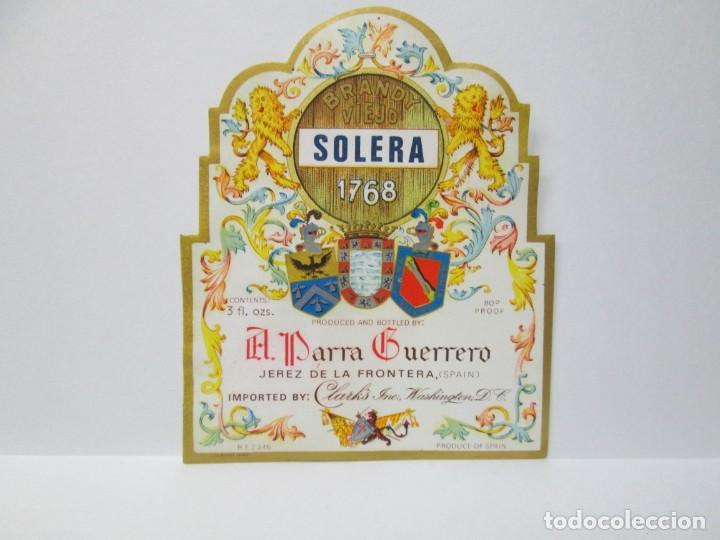 Etiquetas antiguas: ANTIGUA ETIQUETA BRANDY CO&Ntilde;AC, VIEJO SOLERA 1768