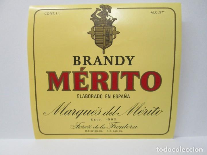 Etiquetas antiguas: ANTIGUA ETIQUETA BRANDY CO&Ntilde;AC, MERITO