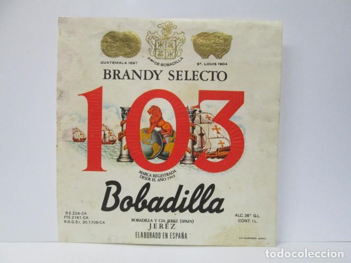 Etiquetas antiguas: ANTIGUA ETIQUETA BRANDY CO&Ntilde;AC, 103 BOBADILLA 3 ETIQUETAS