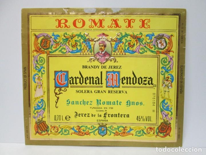 Etiquetas antiguas: ANTIGUA ETIQUETA BRANDY CO&Ntilde;AC, CARDENAL MENDOZA 2 ETIQUETAS
