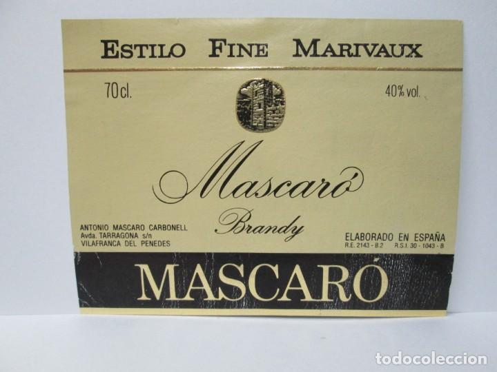 Etiquetas antiguas: ANTIGUA ETIQUETA BRANDY CO&Ntilde;AC, MASCARO FINE CHAMPAGNE