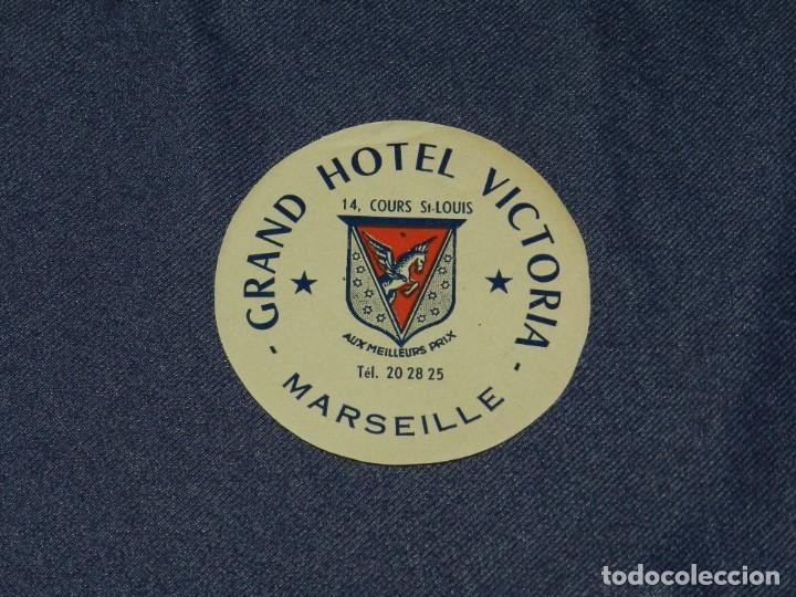 Etiquetas antiguas: ETIQUETA DE HOTEL - GRAND HOTEL VICTORIA, MARSEILLE, 8,5CM,BUEN ESTADO