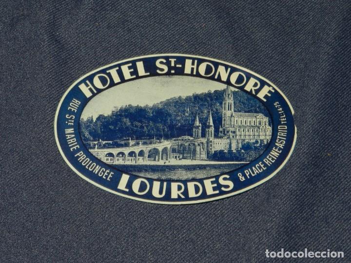 Etiquetas antiguas: ETIQUETA DE HOTEL - HOTEL ST HONOR&Eacute; LOURDES, 12X8CM, SE&Ntilde;ALES DE USO