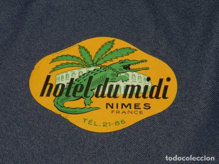 Etiquetas antiguas: ETIQUETA DE HOTEL - HOTEL DU MIDI NIMES 12X9CM, SE&Ntilde;ALES DE USO