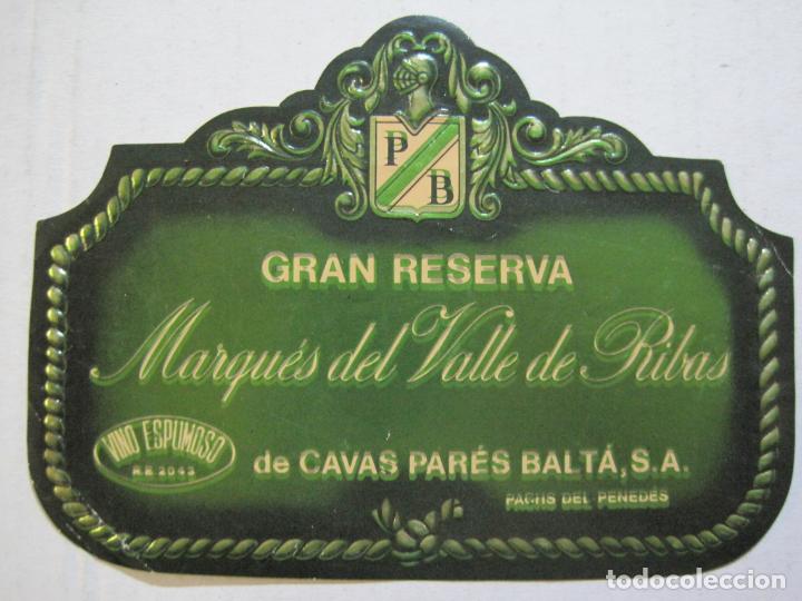 Etiquetas antiguas: GRAN RESERVA MARQUES DEL VALLE DE RIBAS-CAVAS PARES BALTA-ETIQUETA ANTIGUA-VER FOTOS-(74.242)