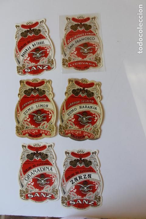 Old Labels: LOTE 6 ETIQUETAS FABRICA DE JARABES SANZ, ALCACER VALENCIA