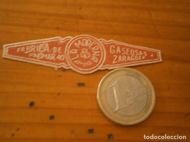 Alte Etiketten: ETIQUETA ZARAGOZA A&Ntilde;OS 30/40, FABRICA DE GASEOSAS, LA MODERNA