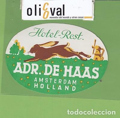 Etiquetas antiguas: ETIQUETA HOTEL ADR.DE HAAS AMSTERDAM HOLLAND EH3080