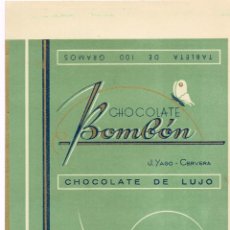 Etiquetas antiguas: 1946-50 BONITO LOTE 1 ETIQUETA Y 1 ENVOLTORIO DE CHOCOLATES YAGO CERVERA - LLEIDA (1). Lote 223081767