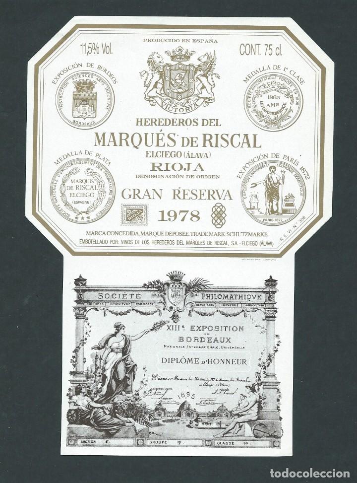 Etiquetas antiguas: antigua etiqueta vino marques de riscal gran reserva 1978 nueva!!