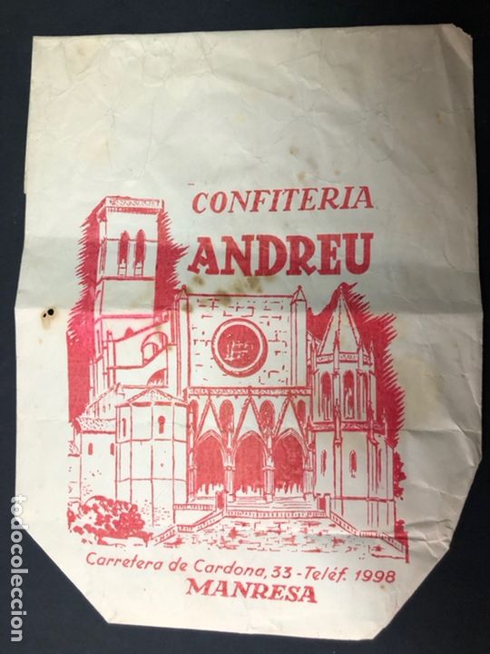 Etiquetas antiguas: ENVOLTORIO BOLSA CONFITERIA ANDREU DE MANRESA - Foto 1