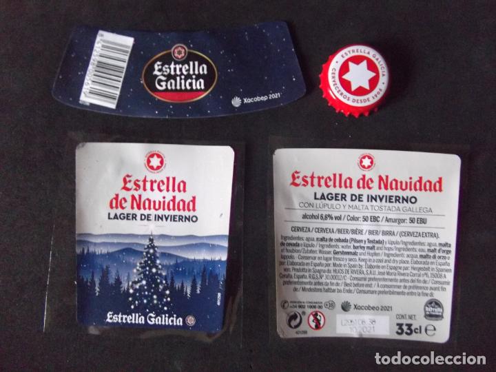 Etiquetas antiguas: CERVEZA-V9-K-5-ETIQUETAS Y CHAPA-ESTRELLA DE NAVIDAD-ESTRELLA GALICIA