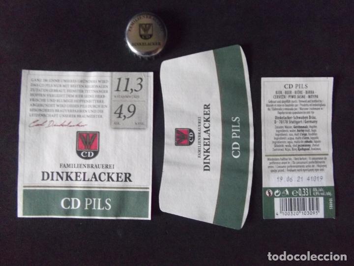 Old Labels: CERVEZA-V9-K-5-ETIQUETAS Y CHAPA-DINKELACKER-33CL