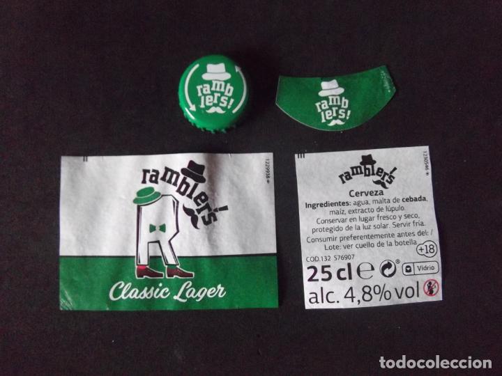 Old Labels: CERVEZA-V9-K-5-ETIQUETAS Y CHAPA-RAMBLER'S-25CL