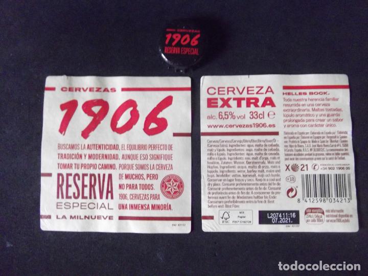 Old Labels: CERVEZA-V9-K-5-ETIQUETAS Y CHAPA-1906-RESERVA ESPECIAL-LA MILNUEVE