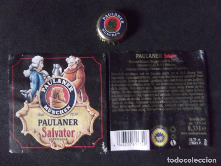 Old Labels: CERVEZA-V9-K-5-ETIQUETAS Y CHAPA-PAULANER SALVATOR