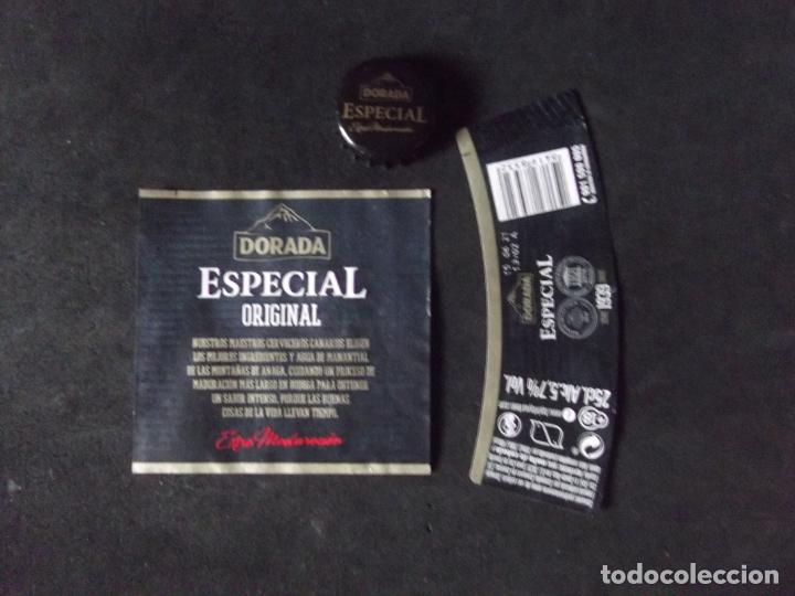 Alte Etiketten: CERVEZA-V9-K-5-ETIQUETAS Y CHAPA-DORADA-ESPECIAL ORIGINAL