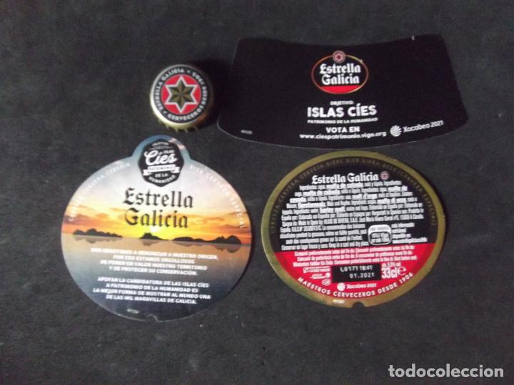 Etiquetas antiguas: CERVEZA-V9-K-5-ETIQUETAS Y CHAPA-ESTRELLA GALICIA-ISLAS CIES