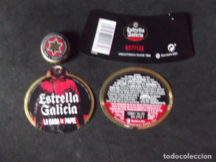 Etiquetas antiguas: CERVEZA-V9-K-5-ETIQUETAS Y CHAPA-ESTRELLA GALICIA-NETFLIX-25CL