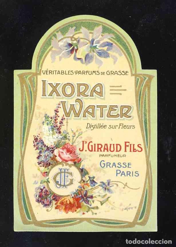 &Eacute;tiquettes anciennes: Etiqueta de perfumeria modernista: IXORA WATER (6,2 x 9,5 cms)