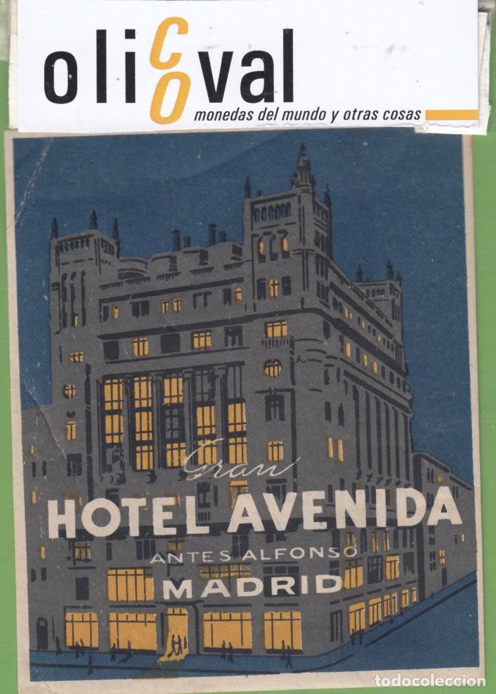 Etiquetas antiguas: ETIQUETA HOTEL AVENIDA ANTES ALFOSO MADRID mm EH3125